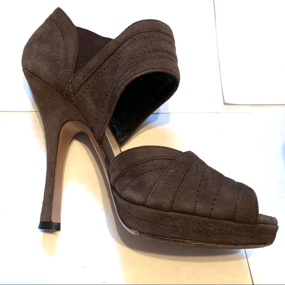 Prada Suede Grey Brown High Peep Heel 37 7 - Picture 11 of 14